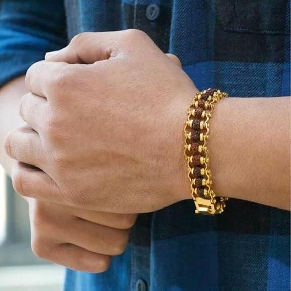 Gold Plated modern Rudraksha Bracelet for Men