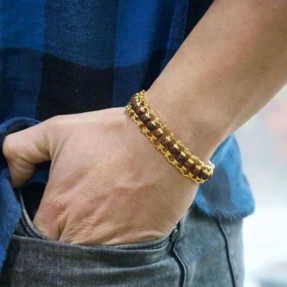 Gold Plated modern Rudraksha Bracelet for Men