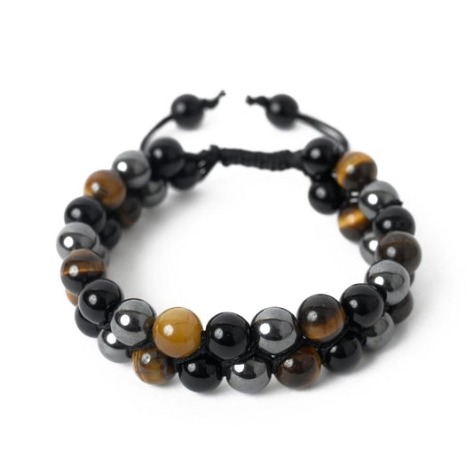 Triple Protection Tie-Up Band with Tiger Eye, Black Obsidian & Hematite Beads