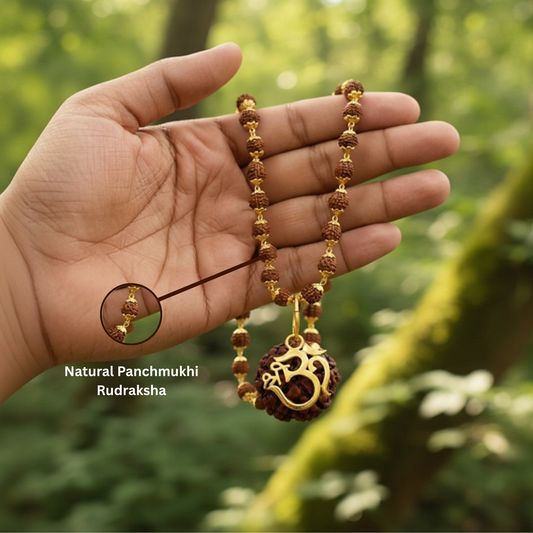 Rudraksha Necklace Om Shree Design Gold Plated Original Nepali