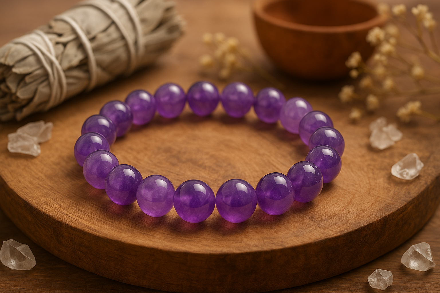 create image Amethyst Healing Band , keep the beads round and use props in the image 
