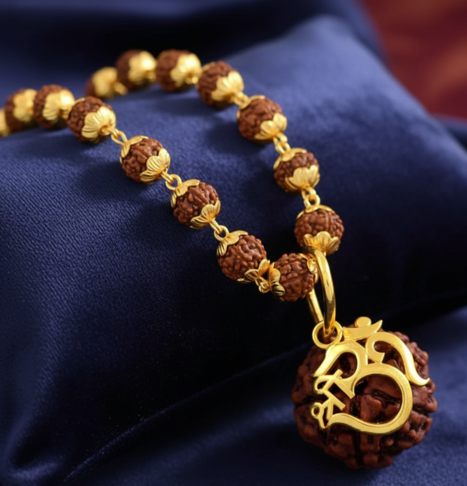 Rudraksha Necklace Om Shree Design Gold Plated Original Nepali